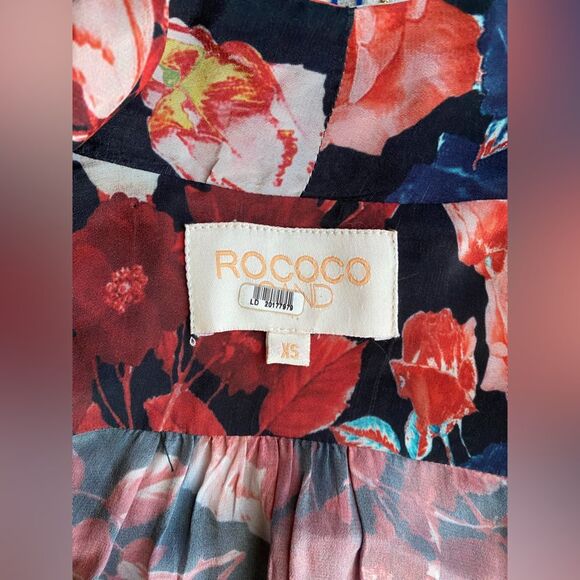 ROCOCO SAND Black Floral Wrap Mini DRESS Long Sleeve Cocktail Cottagecore Sz XS - Picture 7 of 15